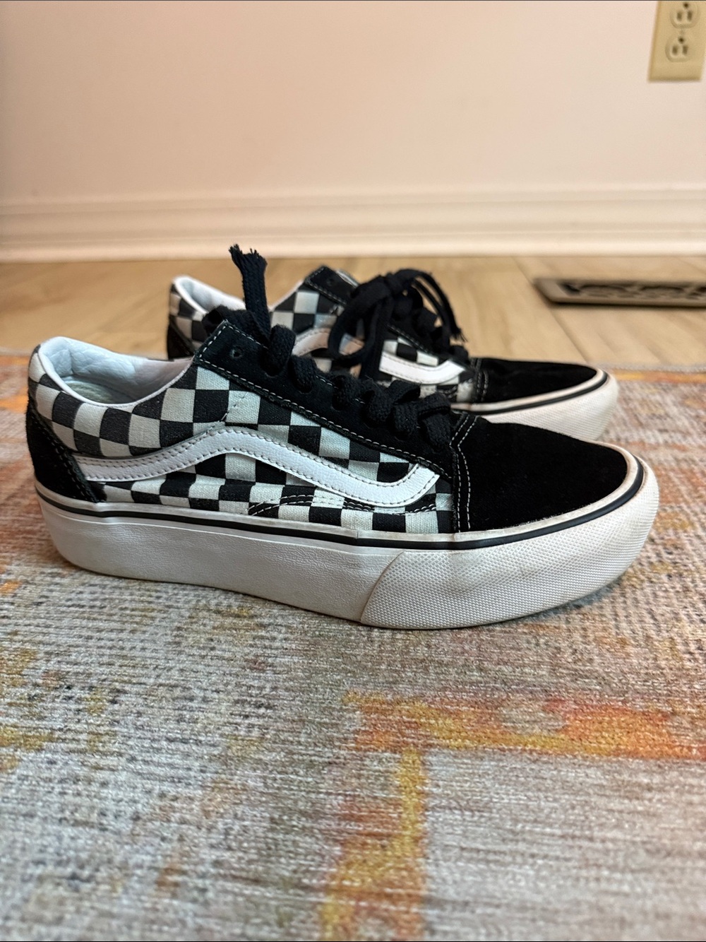 Vans Black & White Checkerboard Platform Old Skool Sneakers